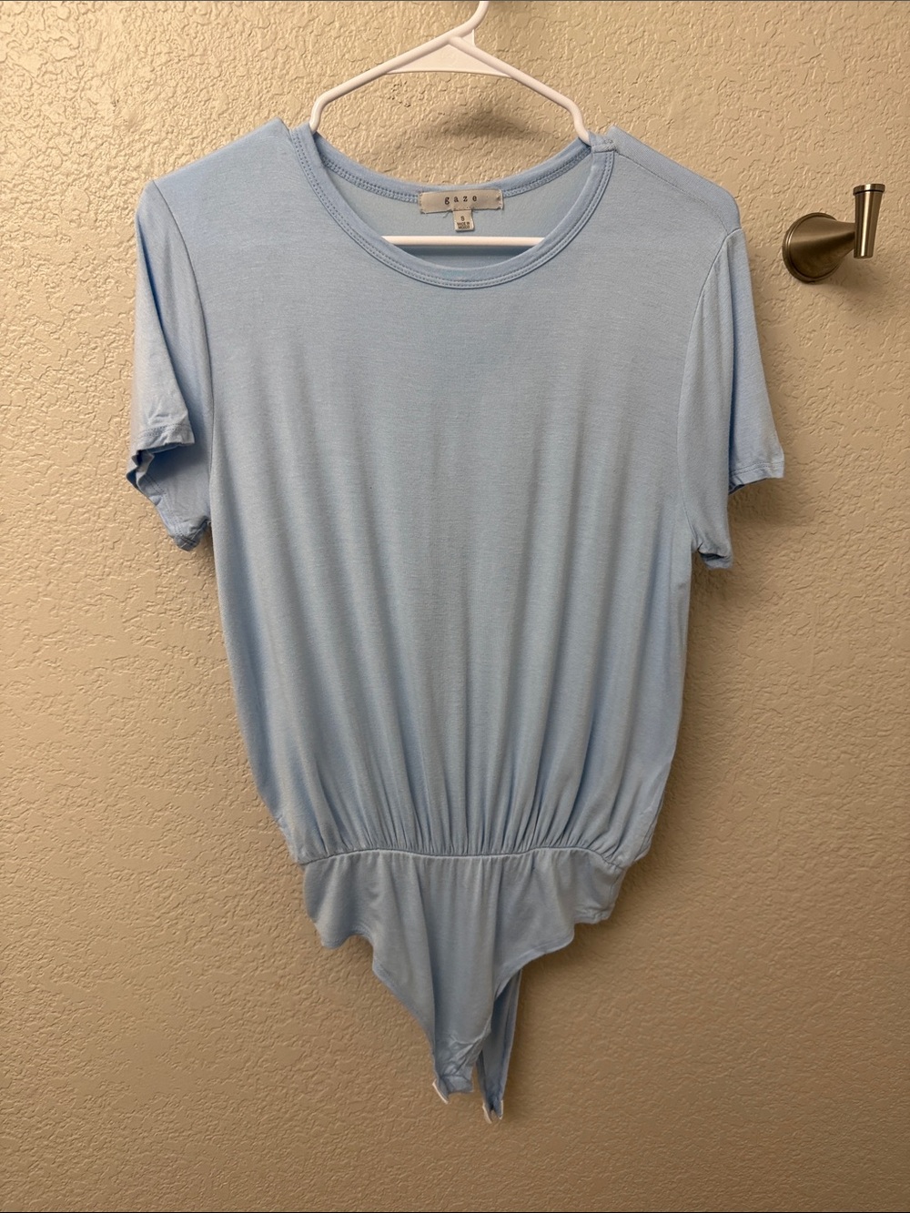 bobi Sky Blue Short Sleeve Gathered Waist Bodysuit